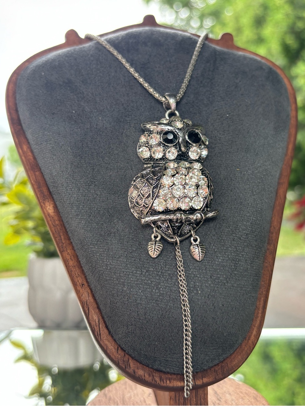 Silver Crystal Owl Pendant Necklace - Picture 12 of 12